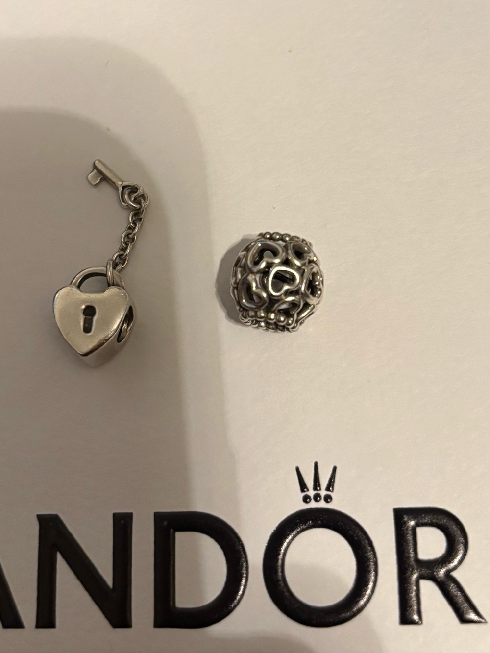 Pandora Silver Heart Lock & Openwork Bead Charm Set - Silver